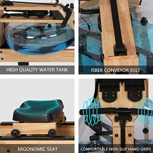 Koreyosh Foldable Water Rowing Machine Indoor Water Rower Adjustable Resistance with LCD Monitor Home Gym Equipment for Whole Body Exercise Cardio Training (Wood-Foldable)