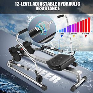 ANCHEER Rowing Machine for Home Use Foldable, Full Motion Rower Leg Press Machines with 12 Level Adjustable Resistance, Digital Monitor, Soft Seat, 250 LBS Max Weight, Gray
