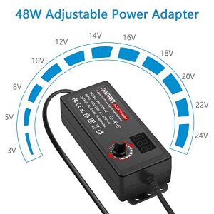 SHNITPWR Universal AC to DC Adapter 3V ~ 24V 2A 48W Switching Power Supply 3V 5V 6V 9V 12V 15V 18V 19V 20V 24V 1A 1.5A 2 Amps Adjustable AC/DC Converter Transformer with 14 Tips & Polarity Converter
