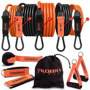 Kobra Tech Resistance Bands Set – 11 Pc. Kit with 5 Adjustable-Resistance Exercise Bands, Handles, and Ankle Straps – Workout Bands for at-Home Fitness, Strength Training, and Physical Therapy