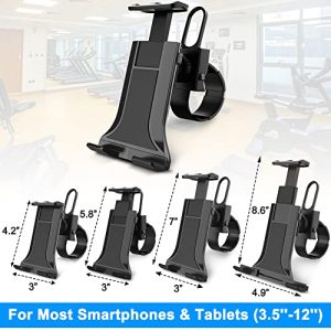 Abovetek Universal Handlebar Mount for iPad – iPhone - Tablet – Anti-Shock 360 Degree 3.5” to 12” Expandable Pole Strap Phone Holder Cradle for Indoor Cycling, Gym, Treadmill, Spin Bike, Elliptical