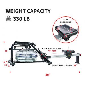 MBH Fitness Water Rowing Machine with LCD Monitor for Home Use Sports Fitness Training Equipment, Workout app, 330 Lbs Weight Capacity