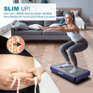 Rinkmo Vibration Plate Exercise Machine, Whole Body Workout Vibration Fitness Platform with Loop Bands LED Light Speaker, Home Fitness Training Equipment for Weight Loss Blue