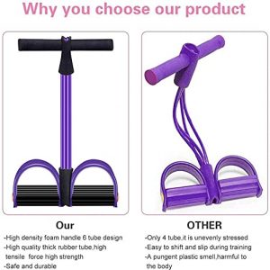 Kammoy 6-Tubes Tension Rope, Multifunction Elastic Yoga Pedal Puller Resistance Band, Natural Latex Tension Rope Fitness Equipment, for Abdomen, Waist, Arm, Leg Stretching Slimming Training