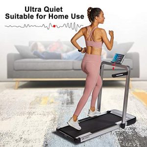 OppsDecor Under Desk Treadmill 2in1 Pad Treadmill Folding Electric Treadmill Remote Control Walking Running Machine with APP for Home Office Workout Indoor Exercise Machine (Silver)