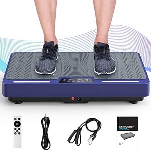 Rinkmo Vibration Plate Exercise Machine, Whole Body Workout Vibration Fitness Platform with Loop Bands LED Light Speaker, Home Fitness Training Equipment for Weight Loss Blue