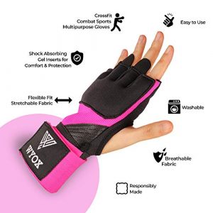 Hand Wraps Boxing Inner Gloves - Gel Elasticated Padded Bandages Mitts Long Wrist Support for MMA Muay Thai Kickboxing Martial Arts Training | Fist Protector (Pink, S / M)