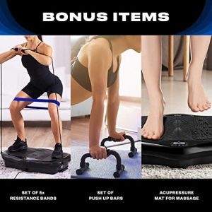 FITPULSE Premium Vibration Plate Exercise Machine with Resistance Bands, Loop Bands and Push-up Bars - Home Exercise Equipment Vibrating Plate for Whole Body - Vibrating Plate Exercise Machine