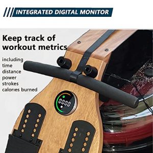 Water Rowing Machine, Wood Rower Indoor Exercise Equipment with LCD Monitor Water Resistance Pine Wooden Rowing Machine for Home Fitness Use