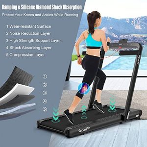 GYMAX Under Desk Folding Treadmill, 4.75HP 2 in 1 Running Walking Machine with Heart Rate Control, APP Control, LED Touch Screen and Remote, Luxury Treadmill for Home/Gym (Black)