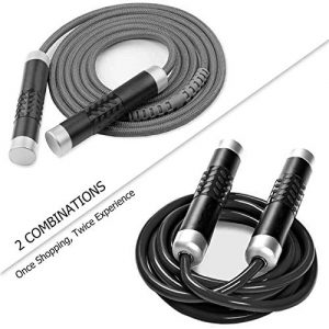Redify Weighted Jump Rope for Workout Fitness(1LB), Tangle-Free Ball Bearing Rapid Speed Skipping Rope for MMA Boxing Weight-loss,Aluminum Handle Adjustable Length 9MM Fabric Cotton+9MM Solid PVC Rope (Grey)
