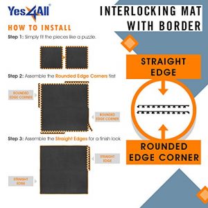 Yes4All Interlocking Exercise EVA Mat Floor Protector (120 Square Feet - Black - with Border) - ²XPAJZ (XPAJ)