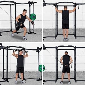 papababe Power Cage, Squat Rack with Cable Crossover Machine Power Rack with LAT Pull Down Attachments