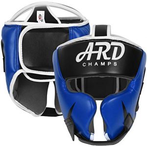 ARD Leather Art MMA Boxing Protector Head Guard UFC Wrestling Helmet Head Gear (Blue, X-Large)