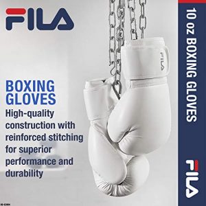 FILA Accessories Boxing Gloves for Men & Women - Kickboxing, Heavy Bag Punching Mitts, MMA, Muay Thai, Sparring Pro Training Equipment (10 oz, Classic, White)