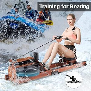 Water Rowing Machine for Home Gym Fitness, Wood Rower with Bluetooth LCD Monitor,Foldable Storage Indoor Fitness Exercise Sports Equipment,Training for Summer Rowing