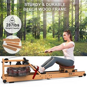 SNODE Foldable Wood Water Rowing Machine with APP, Rowing Machine Water Resistance for Home Use with LCD Monitor, Water Resistance Wood Indoor Rower, Soft Seat, Home Fitness Workout (Beech)